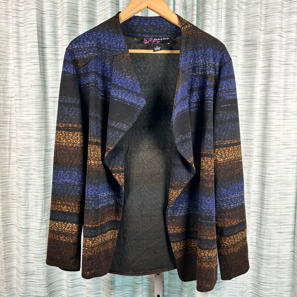 Peck & Peck Open Front Cardigan Multicolor Womens‎ XL Striped Draped EUC